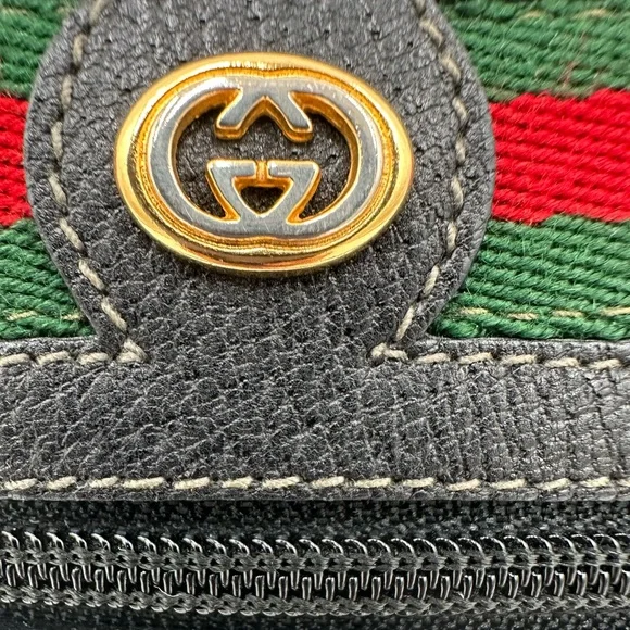 Vintage Gucci GG Monogram Black Crossbody Bag with Web Stripe & Gold Hardware - Picture 7 of 16
